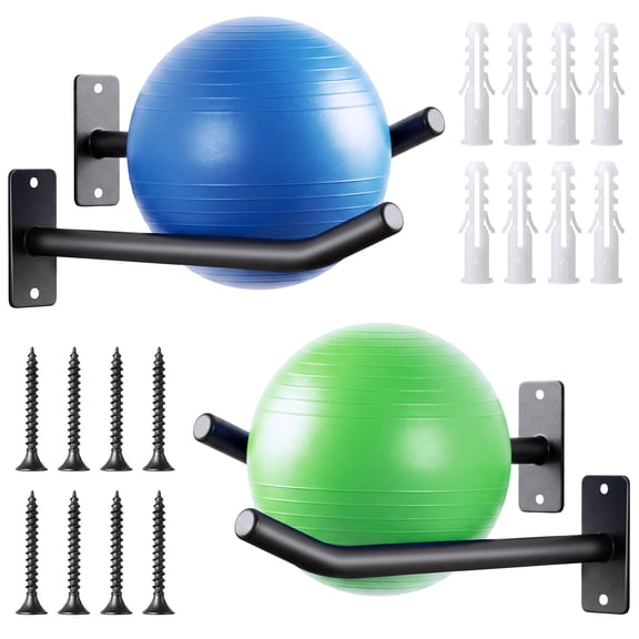 2 Pcs Wall Mount Exercise Ball Holder, Metal Yoga Ball Holder, Exercise Ball Wall Holder, Fitness Ball Wall Rack for Basketballs, Volleyballs, Surfboards, Balance Bikes (Black)