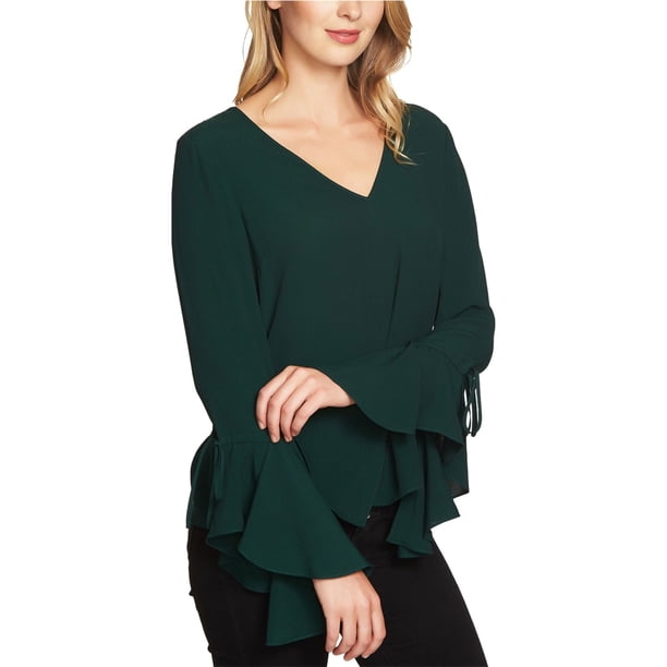 1.STATE Blusa sin mangas con mangas en cascada para mujer, verde, extra pequeña 1.STATE Pull-over