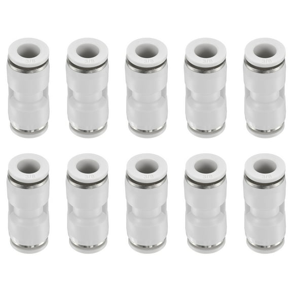 10pcs 3/8" x 3/8" Pneumatic Push to Connect Fittings Straight Union, White