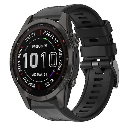 For Garmin Fenix 7s Sapphire Solar Metal Buckle Solid Color Silicone Watch Band