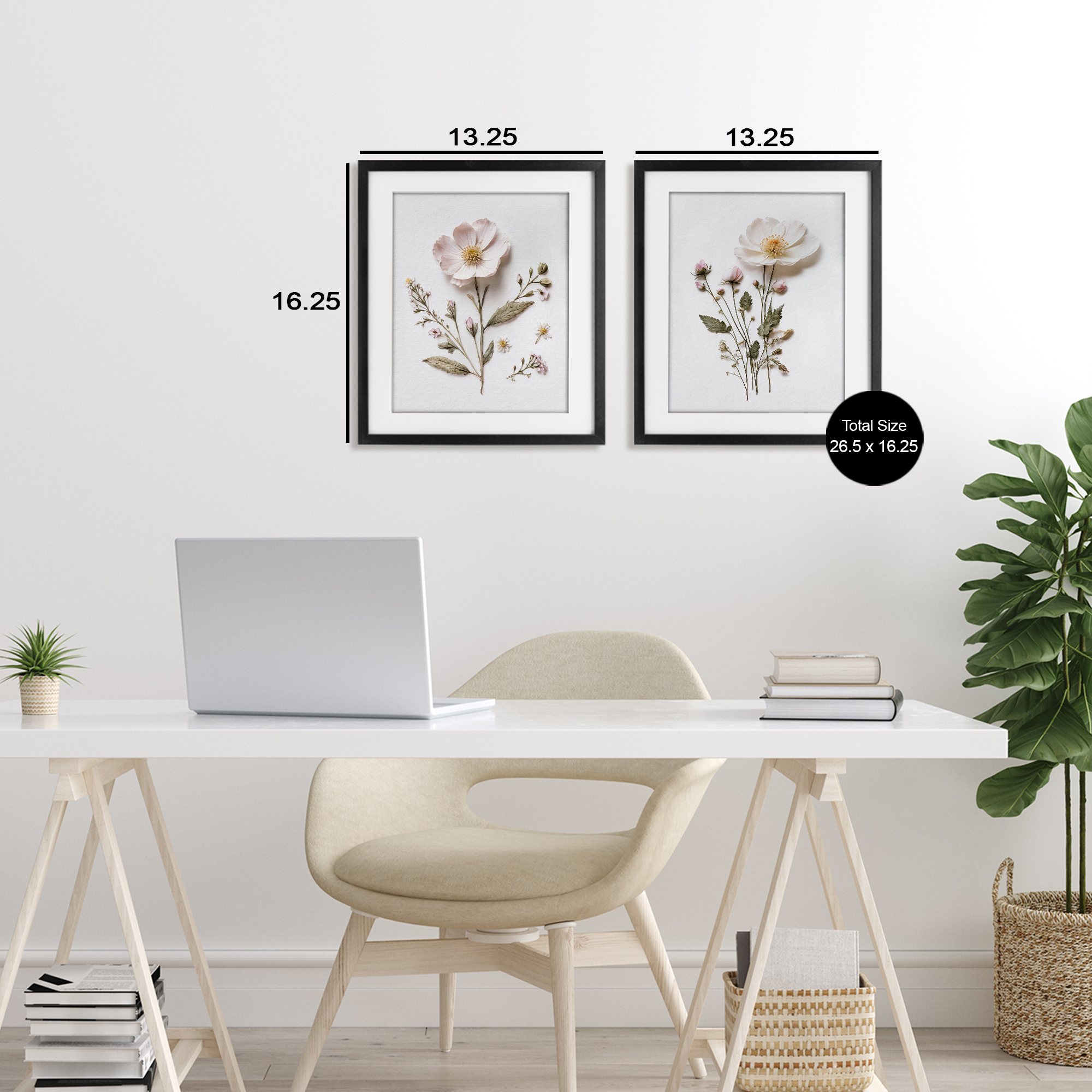 Minimal Pressed Flowers 2 Piece Black Framed Print Under Glass Set, design by Lettered and Lined