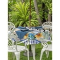 thumbnail image 2 of Outdoor Tablecloth with Umbrella Hole and Zipper, Hello Spring Round Table Cloth 60 Inch Waterproof Tablecloth, Farmhouse Floral Eucalyptus Wood Blue Plaid Picnic Table Cover for Patio Camping, 2 of 7