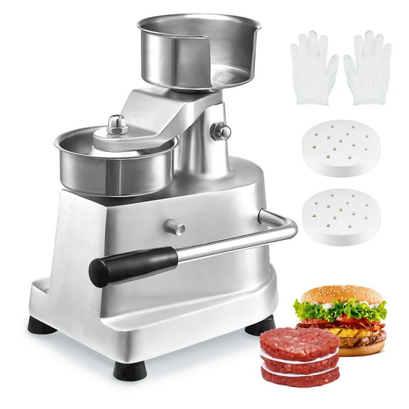 VEVOR Commercial Burger Patty Maker,100mm/4inch Hamburger Beef Patty Maker, Heavy Duty Food-Grade Stainless Steel Bowl Burger Press Machine,Kitchen Meat Forming Processor with 1000 Pcs Patty Papers