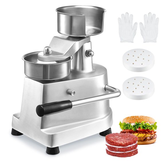 VEVOR Commercial Burger Patty Maker, 100mm/4inch Hamburger Beef Patty Maker, Heavy Duty Food-Grade Stainless Steel Bowl Burger Press Machine