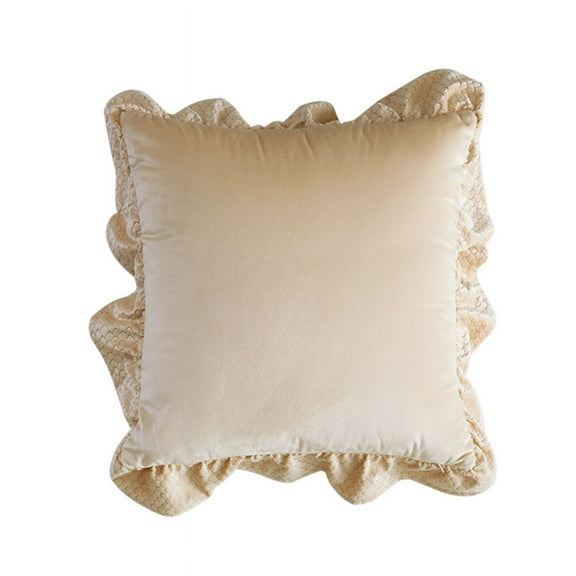 Nvzi-a Ruffle Solid Velvet Throw Pillow Cover Luxury Super Soft Decorative Square Pillow Cover Case Cushion Pillowcase for Sofa Couch Bedroom (Champagne,18" x 18")