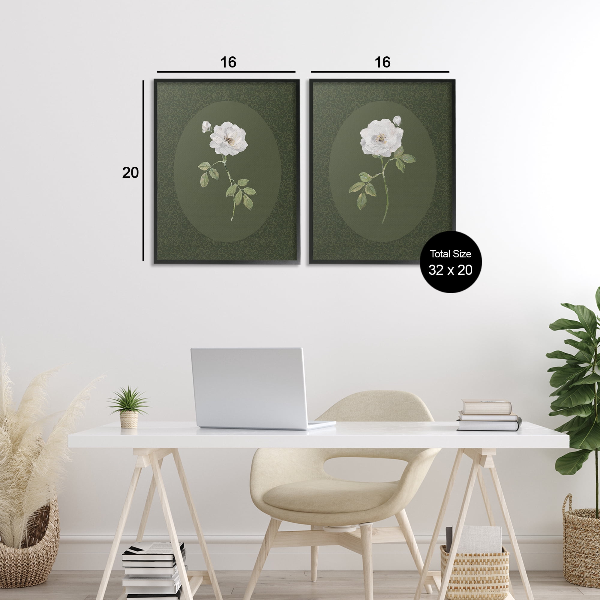 Stupell Industries Ornate Rose Studies over Emerald 2 Piece Black Framed Giclee Art Set, design by Sally Swatland