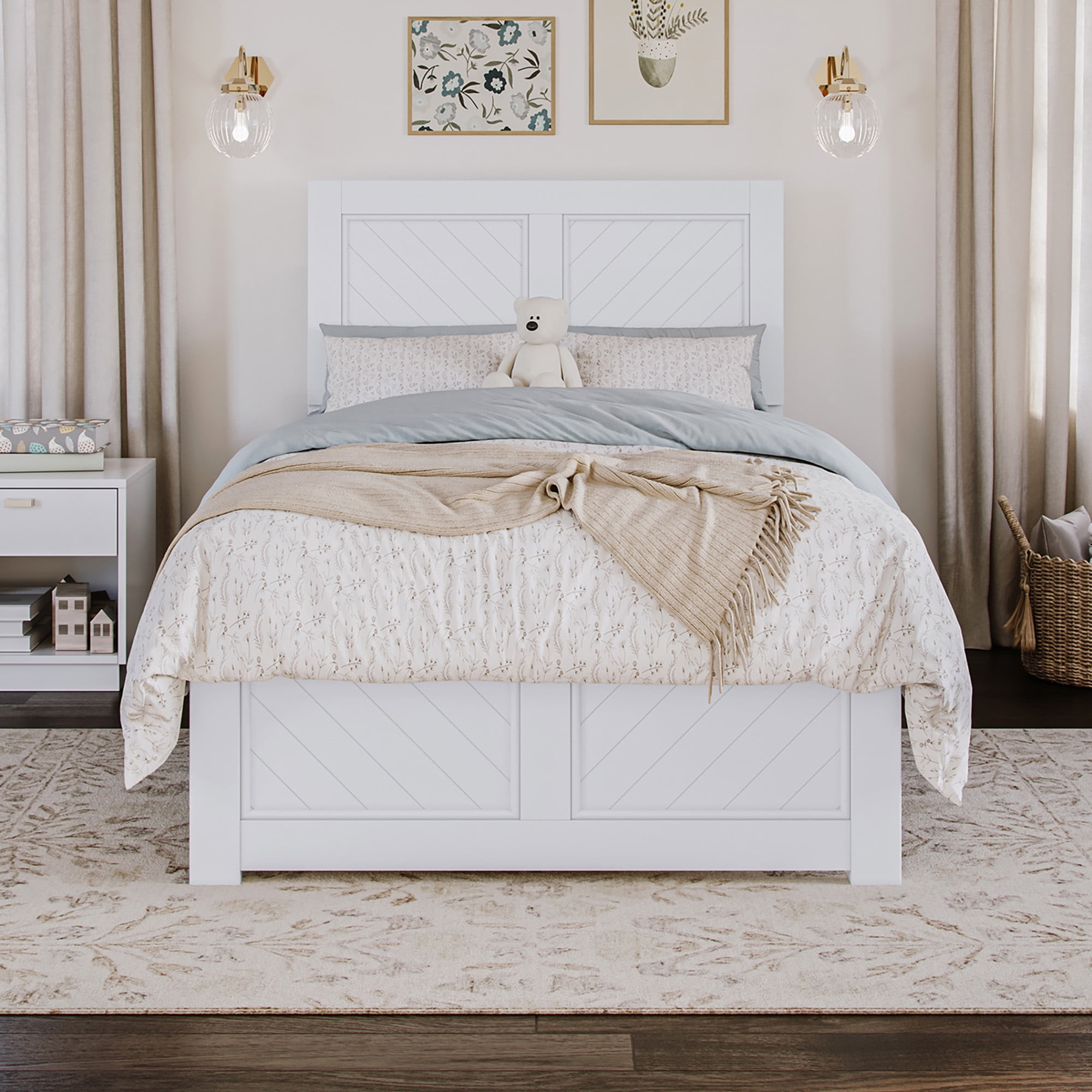 AFI Canyon White Solid Wood Foundation Bed Frame with Matching Footboard, Twin