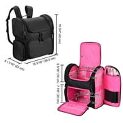 Byootique Soft Sided Makeup Backpack Portable Travel Barber Cosmetic Storage Organizer Travel with Heat Isolation Side Pocket Removable Pouch for Makeup Artist Hairstylist, Pink