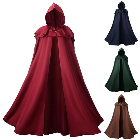 Hvyesh Renaissance Hooded Cloak for Women Men, Adult Medieval Cape with Hood,Viking Cloak