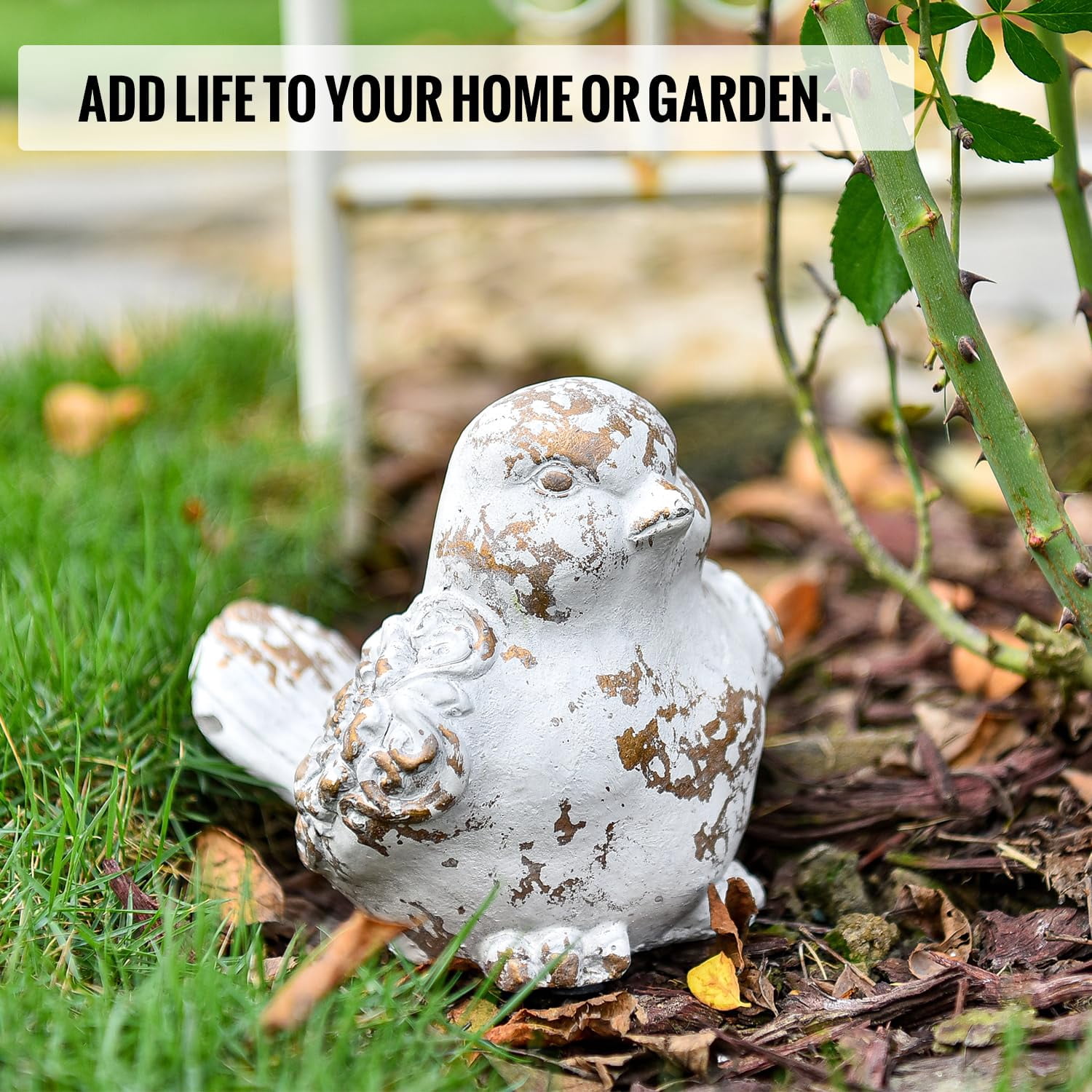 Sungmor Garden Bird Statue Outdoor Figurine, Cement Bird Sculpture for Patio Yard Lawn Ornament, Indoor Outdoor Large Stone Bird Decorations Statue, Funny Animal Sculpture Gardening Gift