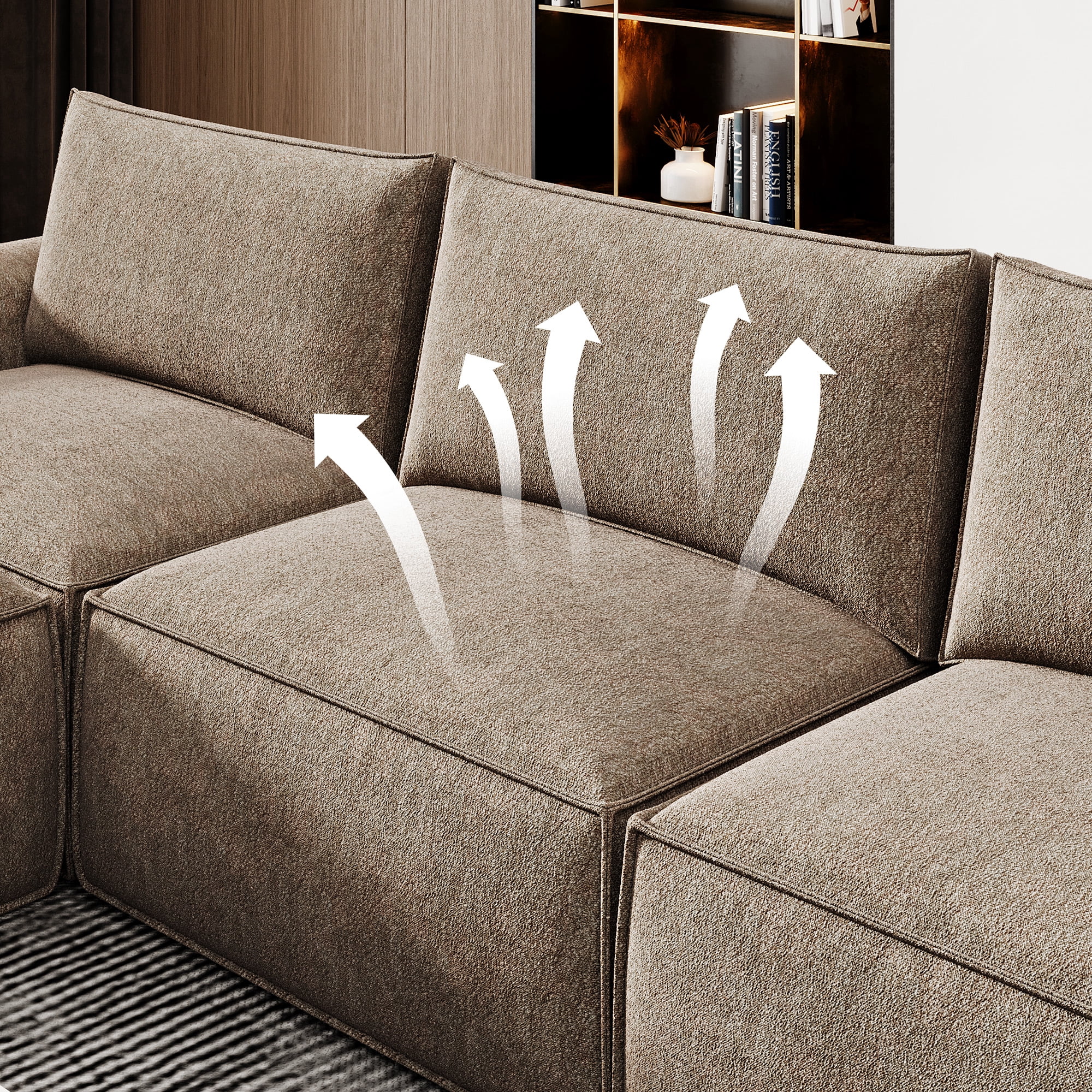 175" Oversized Boneless Couch for Living Room, Neche Modern Modular Sectional, Convertible, U Shaped, Deep Seat, Big Comfy Sofa Set with Ottoman,Brown