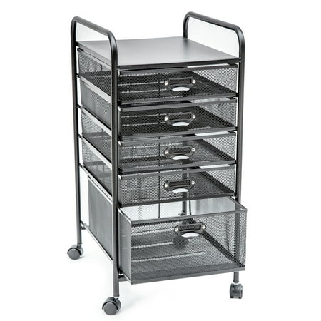 Pro Space Rolling File Cabinet With 5 Drawer Metal Wire Mesh