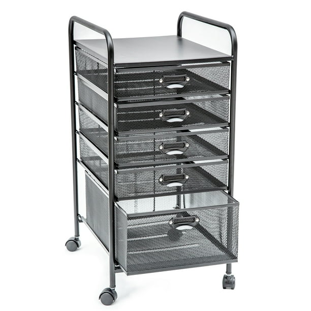 Pro Space Rolling File with 5Drawer Metal Wire Mesh Storage