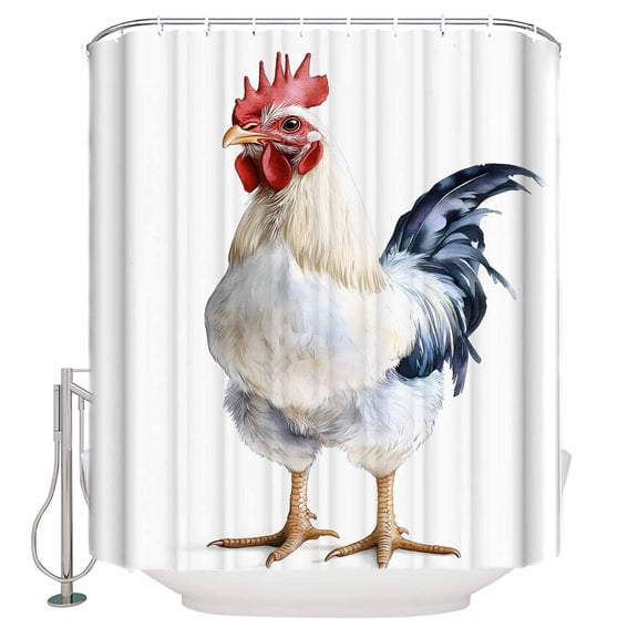 Small Stall Shower Curtain 36x72 Inch Narrow Half Size White Rooster Bath Curtains Bathroom Decor Vintage Pastoral Animals Waterproof Fabric Shower Curtain Set with Hooks 36 Inch