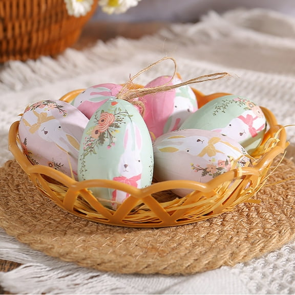Easter Basket, 6 Pcs Easter Decorations Eggs Tree Ornaments, Easter Tree Decorations, Multicolor Hanging Easter Eggs with Easter Basket, Gifts for Easter Party