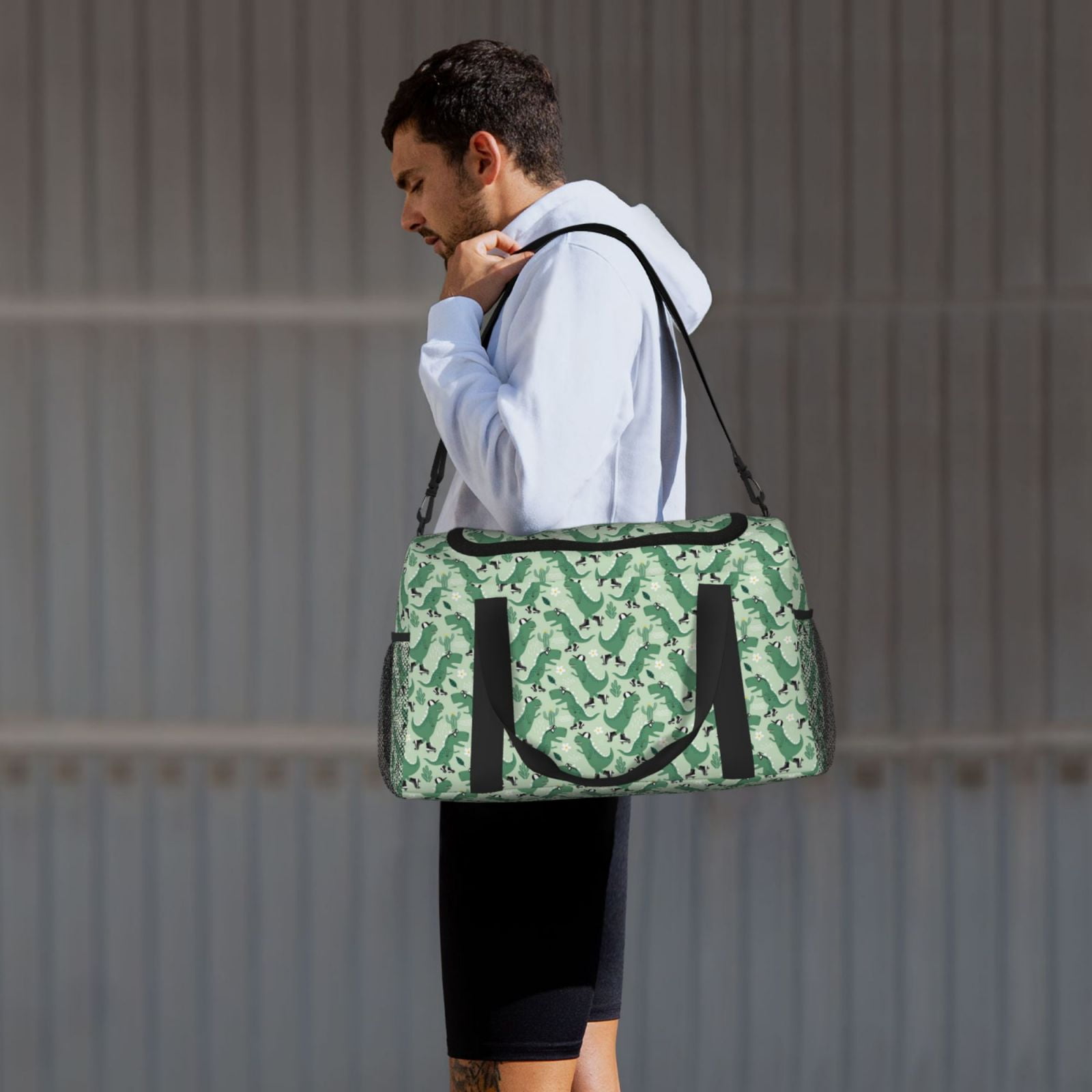 Fuzoiu Dinosaurs on Roller Skater Print Travel Duffle Bag,Carry On Tote Bags,Duffel Bag,Sport Gym Bag, Hospital Bag for Labor and Delivery, Overnight Bag,Luggage Bag