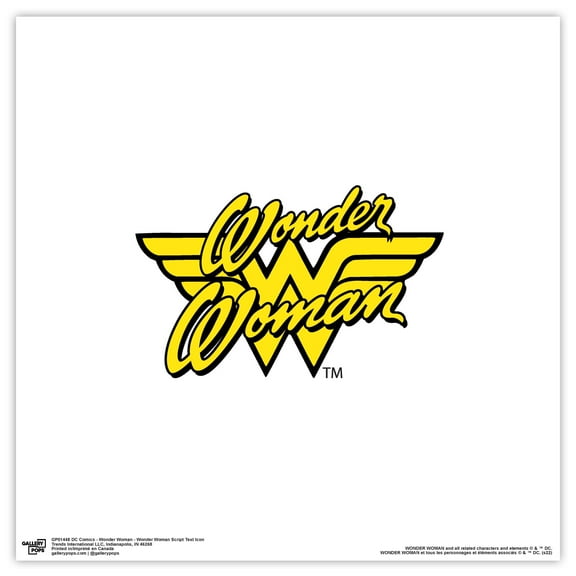 Gallery Pops DC Comics Wonder Woman - Wonder Woman Script Text Icon Wall Art, Unframed Version, 12" x 12"