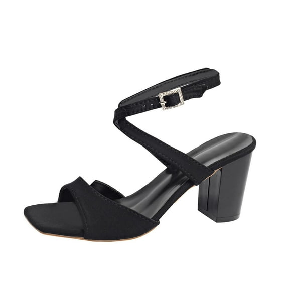Black Platform Heels for Women Heeled Sandals with Lace Up Strappy Ankle Strap Square Open Toe for Wedding Work Party Dress