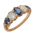 thumbnail image 1 of LBG British Made 9k Rose Gold Natural Sapphire & Opal Womens Band Ring - 33 size options - Size 8.5, 1 of 6