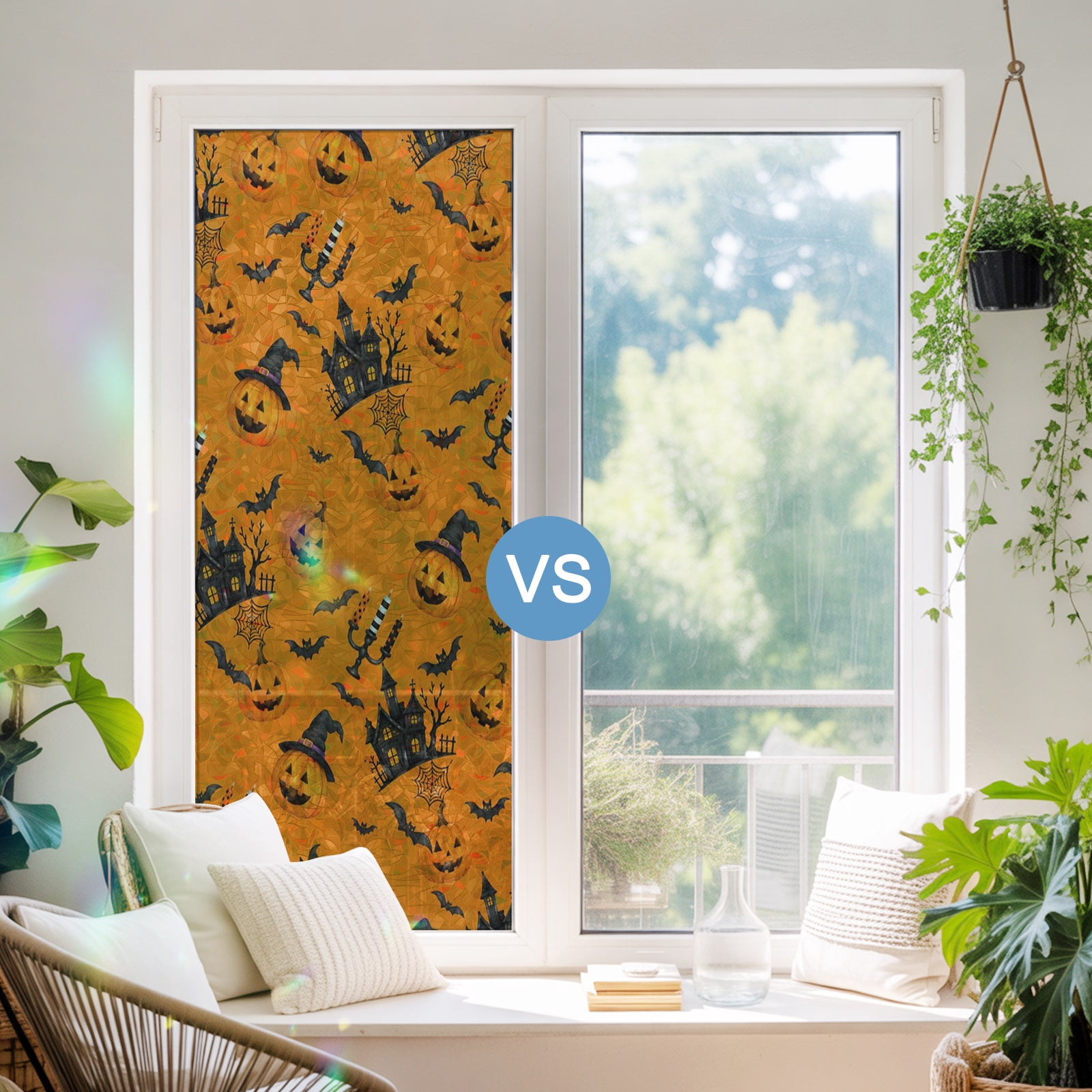 Halloween Window Privacy Film, Vintage Carved Pumpkin Haunted