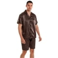thumbnail image 3 of Tony & Candice Men's Classic Short Sleeve Satin Pajama Set Adult Sleepwear (XXL,Chestnut), 3 of 5