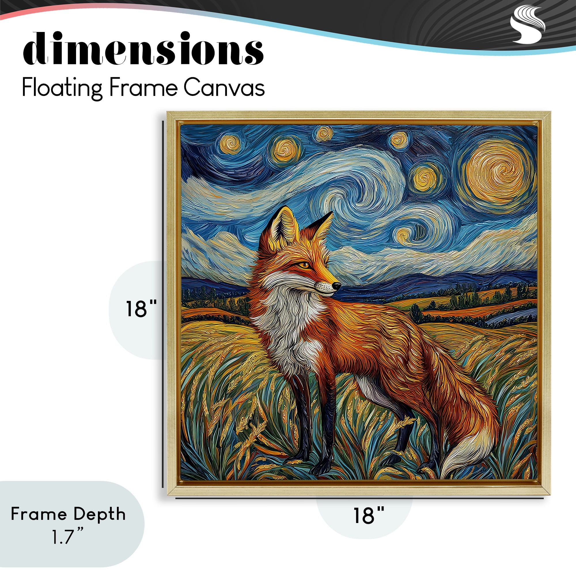 Stupell Industries Swirling Impressionist Fox Gold Framed Floater Canvas Wall Art, design by The Wands Want