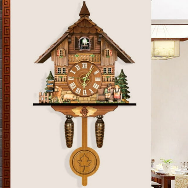 Vintage Antique Cuckoo Wall Clock Wooden Hanging Clock Living Room Home