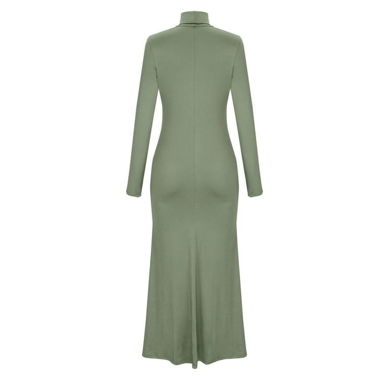 WRKEKC Womens Dresses Casual Solid Color Long Sleeve Turtleneck Maxi Dress  for Fall Winter Slim Fit Ribbed Knit with Side Slit and Back Zip Closure -  Walmart.com