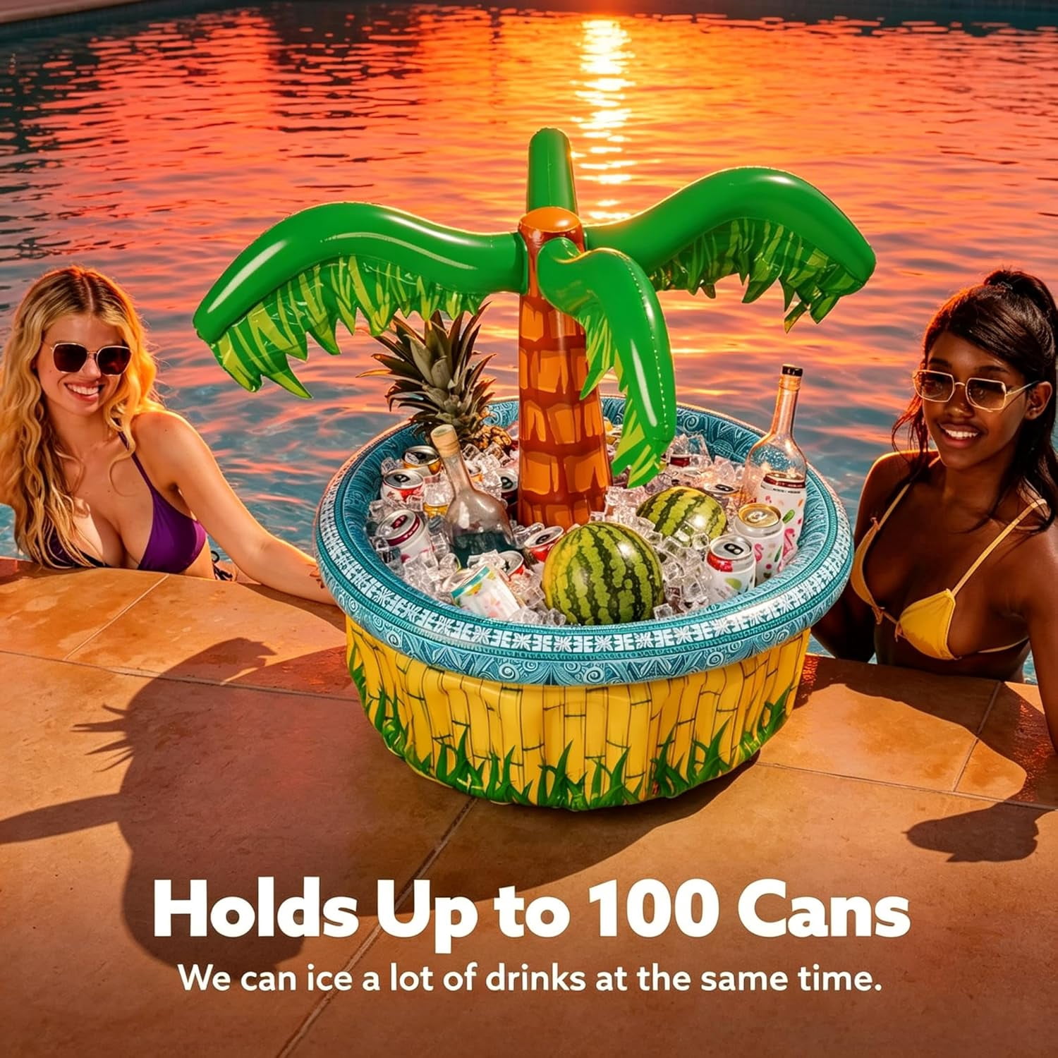 Inflatable Palm Tree Cooler Floating Drink Ice Bucket Tropical Party