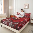 thumbnail image 4 of Feelyou Dreamy Butterfly Rose Full Size Sheets, Glitter Diamond Bed Sheets, Chic Red Stripes Sheet Sets, Super Cozy Room Decor, 4 Pieces, 4 of 7