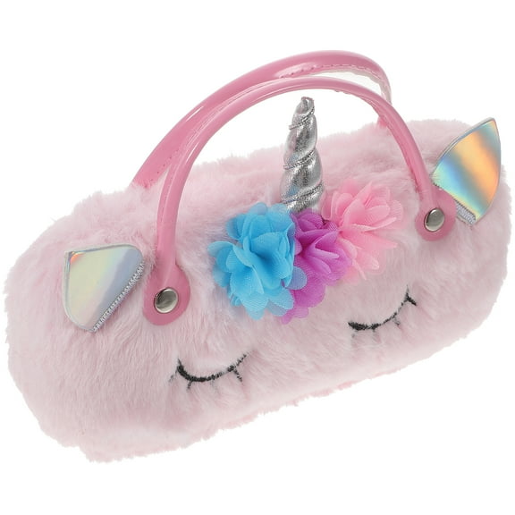 Plush Glasses Case for Sunglasses Kids Girls with Handle One Piece Casual Pink Child