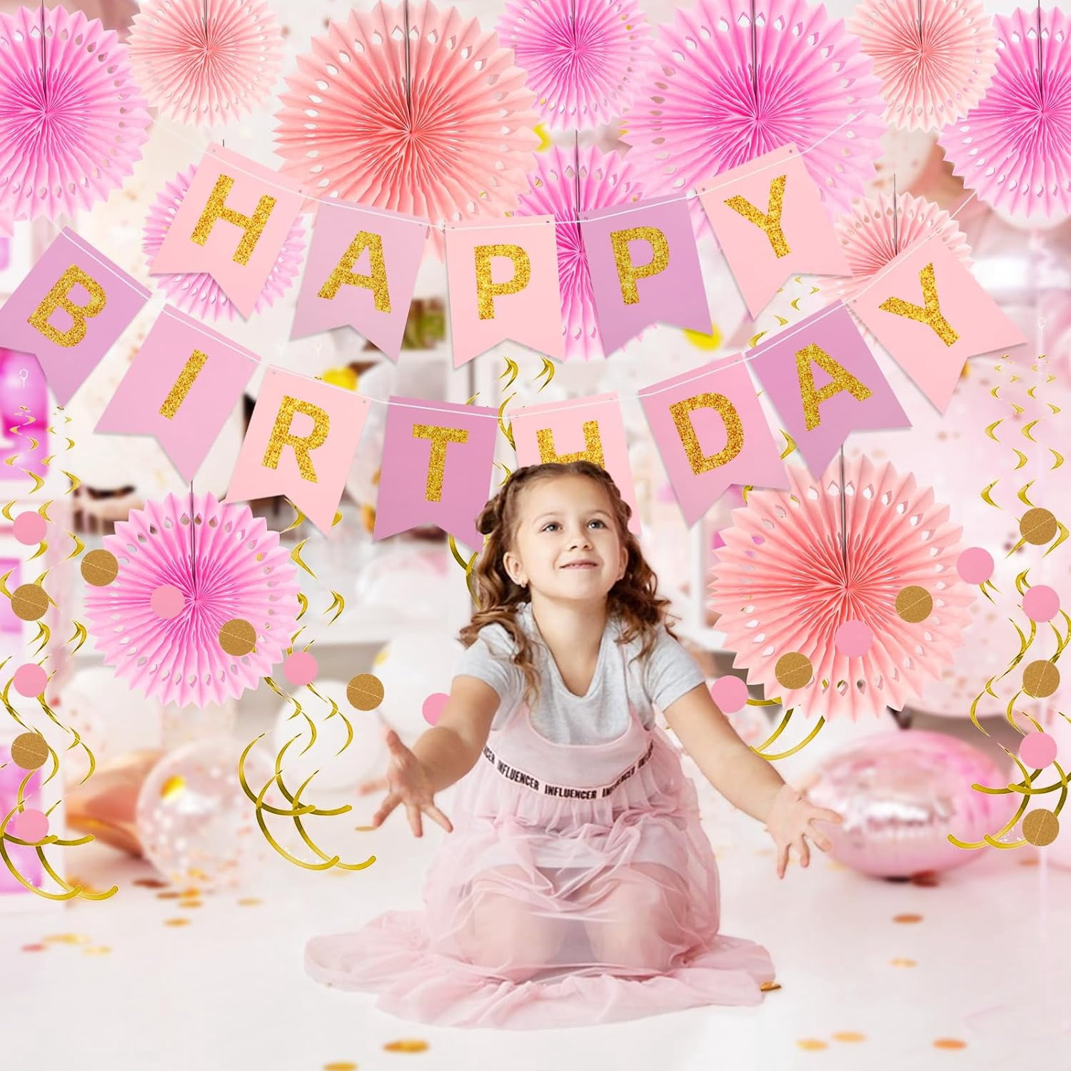 Geburtstagsdeko-Set In Blush Pink & Rose Gold – Inkl. Banner, Girlanden, Ballons & Cake Topper