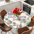 thumbnail image 2 of Children's Day Round Tablecloth 45-54 Inch Round Fitted Table Cloth with Elastic Edge, Airplanes Sailing Boats Tree Cartoon Cream Waterproof Table Cover Protector for Outdoor Picnic Party Dining, 2 of 9