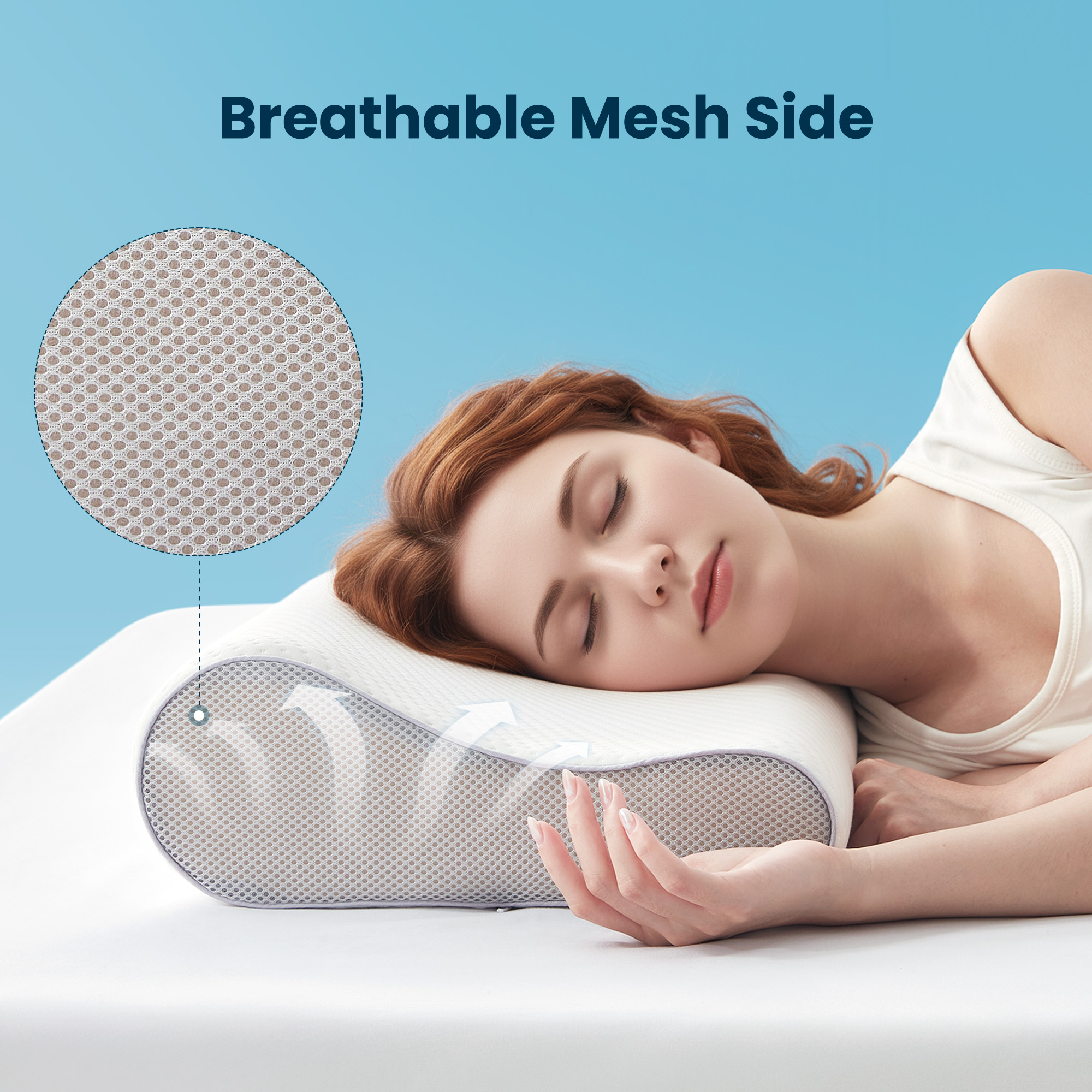 Sleep Zone Standard Memory Foam Pillow, Ergonomic Adjustable Orthopedic Contour Bed Pillows Neck Support for Side and Back Sleepers, White