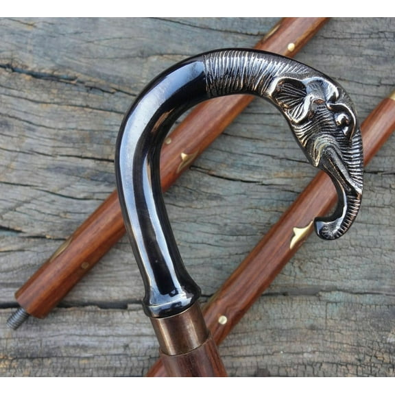 Victorian Premium Walking Cane Beautiful Plated Solid Brass Foldable Handle Walking Stick & Crutches Buffed Polished Canes for Men and Women Three Fold Stick (Elephant)