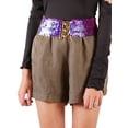 thumbnail image 3 of Women's Sparkly Glitter Sequin Wide Stretch Elastic Belt Accessory, Purple, One Size, 3 of 5