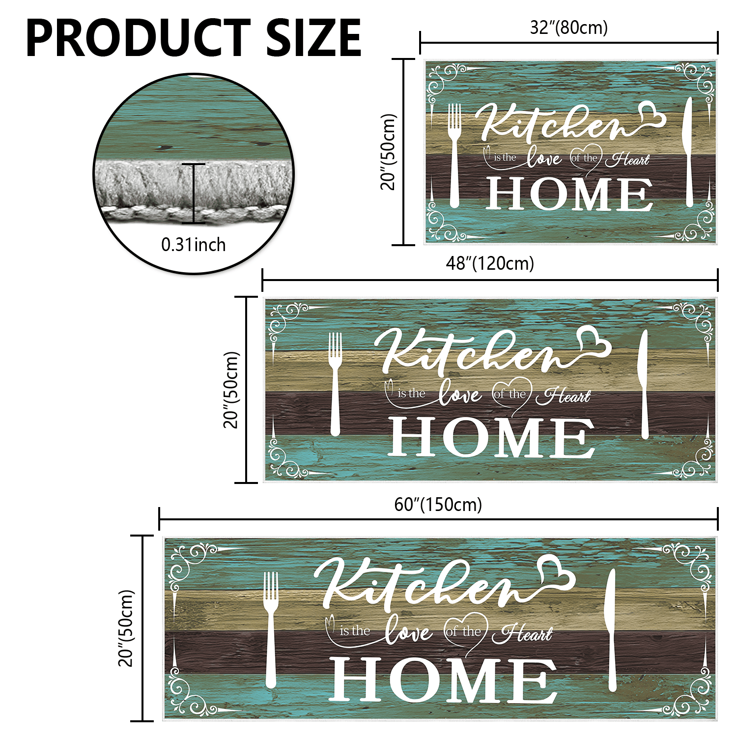 Kitchen Rug Sets 3 Piece, Washable Non-Slip Soft Polyester Kitchen Floor Mats with TPR Cotton Backing, Farmhouse Area Rugs for Kitchen Laundry Hallway Bathroom