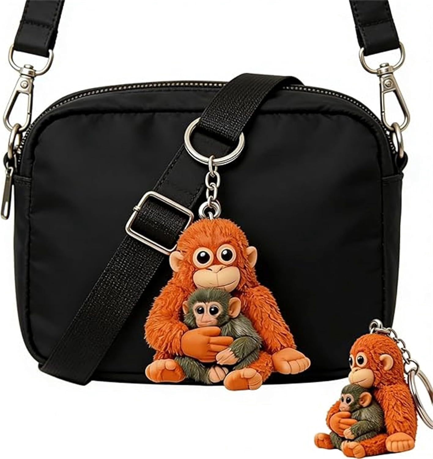 Esterze Punch Monkey Plush Keychains - Cute 3D Monkey Holding Plush Toy Keychain, Orangutan Stuffed Animal Key Ring Pendant for Backpack, Purse, Car Keys