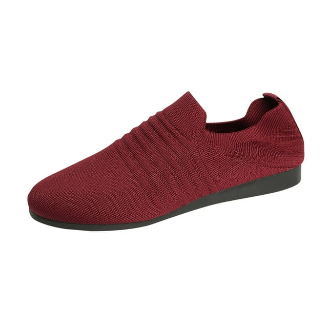 Wine Women'S Slip On Shoes Mesh Breathable Low Top Flat Heel Comfortable Footwear Suitable For Spring Summer Work And Daily Activities Size 38