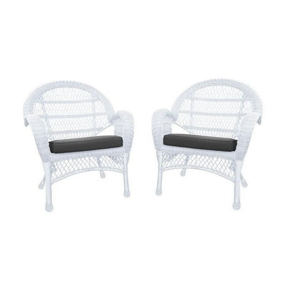 Jeco Wicker Chair in White with Black Cushion (Set of 4)