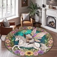 thumbnail image 2 of Round Rug, Fairy Godpossum Riding Soft Washable Carpet, Non-Slip Floor Mat for Living Room Bedroom Home Decor 71 Inch, 2 of 6