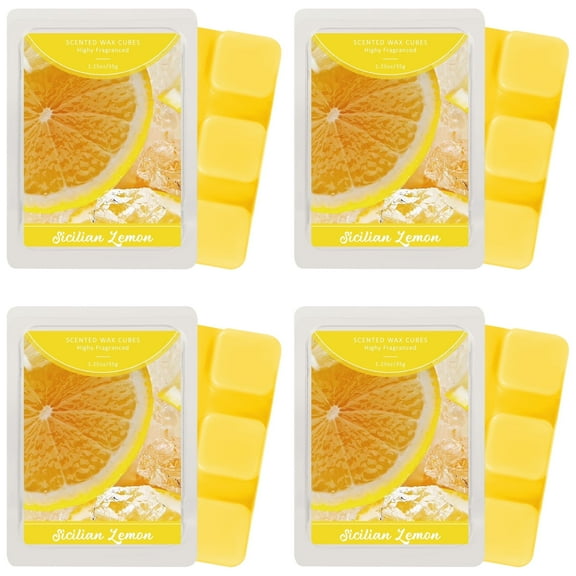 SCENTORINI Sicilian Lemon Scented Wax Melts, Wax Cubes Strong Scent for Candle Warmer (4-Pack)
