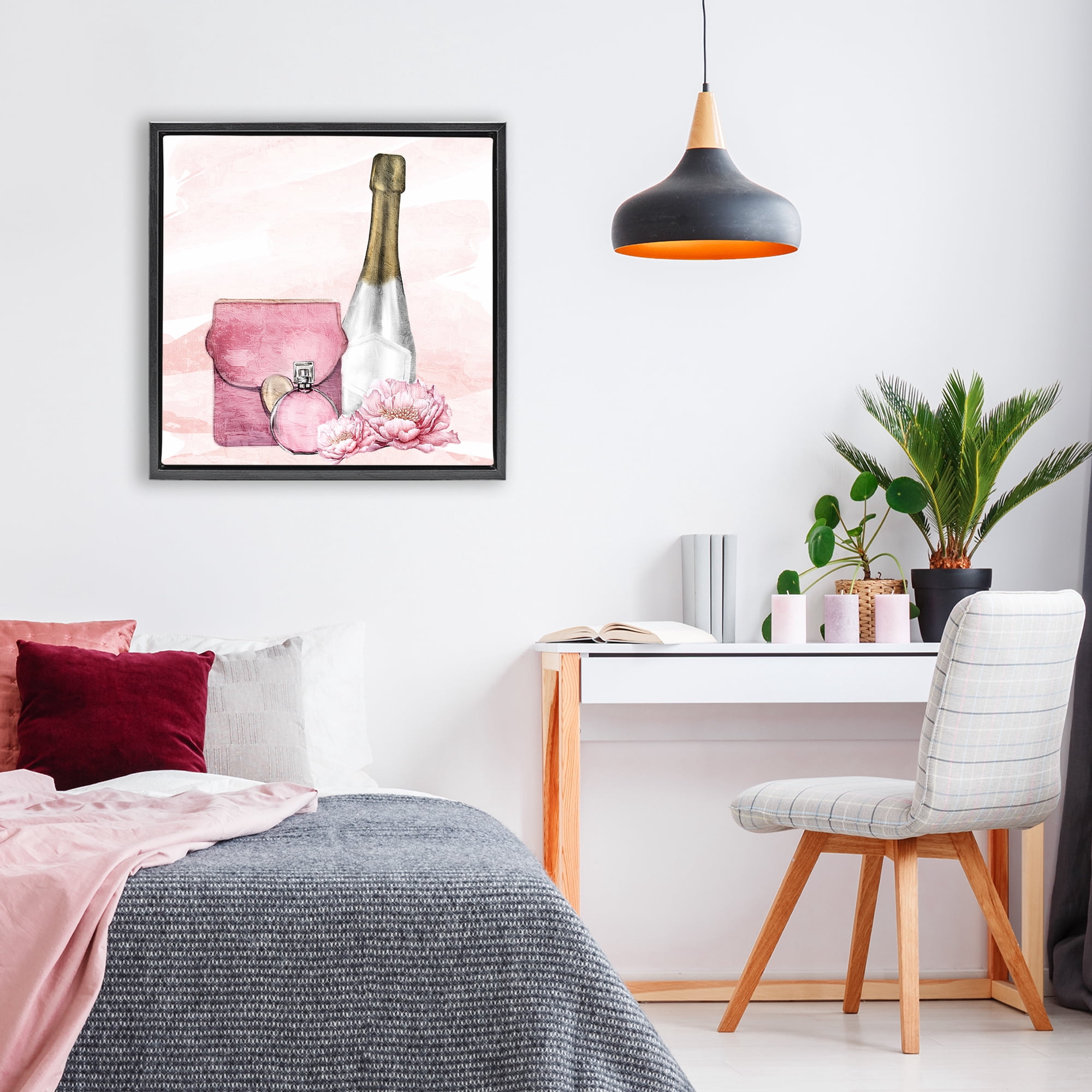 Stupell Industries Glam Time Champagne Black Framed Floater Canvas Wall Art, design by Kim Allen
