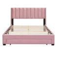 thumbnail image 4 of Queen Size Velvet Upholstered Platform Bed with 1 Big Storage Drawer and Wingback Headboard, Wood Bed Frame with 2 Small Pockets on Both Sides of the Headboard, for Adults, Pink, 4 of 7