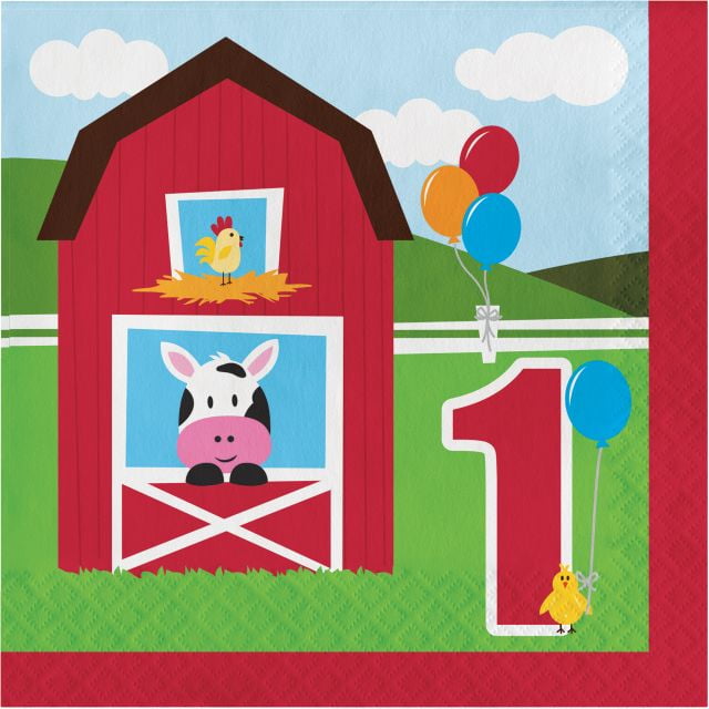 Party Creations Farmhouse Fun 1st Birthday Lunch Napkins, 18 Ct