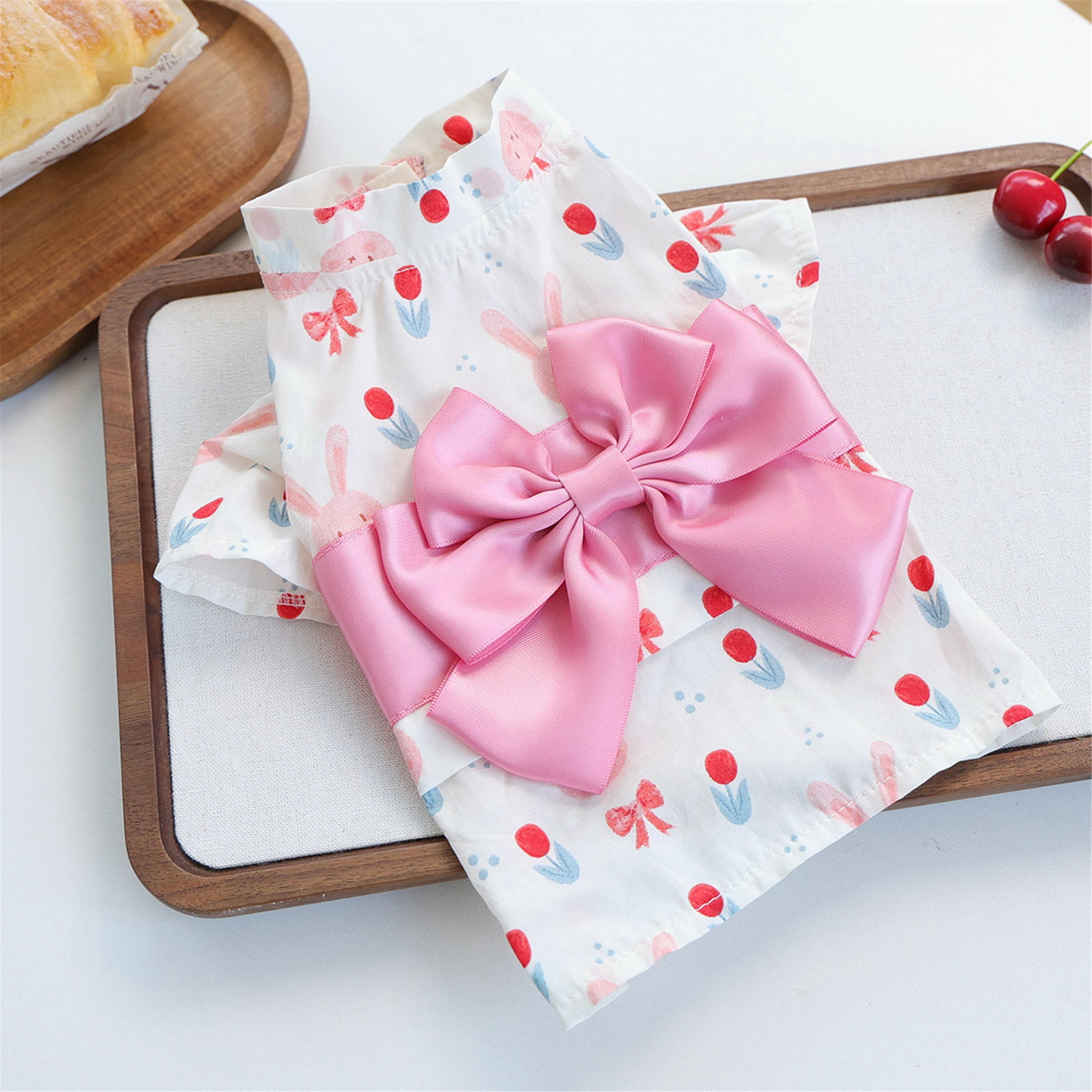 HQREA Premium Dog Shirt Girl Lightweight Puppy T-Shirt with Bow Tie Summer Bunny Printed Pet Easter Holiday Outfits Chihuahua Yorkie Clothes for Small Dogs