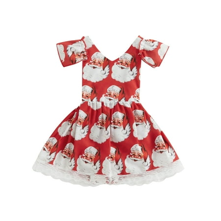 

Mieeyali Baby Girls Christmas Romper Dress Short Sleeve Round Neck Santa Print One-piece Bodysuit