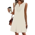 thumbnail image 4 of Wovilon Women's Sleeveless Crew Neck Shift Mini Dress with Crochet Lace Front, Relaxed Loose Fit A-Line Silhouette, Lightweight Breathable Stretchy Polyester Blend Solid Color, 4 of 5