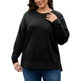 thumbnail image 4 of FlorCurve Plus Size Sweatshirts for Women Side Slit Pullover Sweatshirts Crew Neck Long Sleeve Lightweight Oversized Cotton Blouse, Black 4XL, 4 of 9