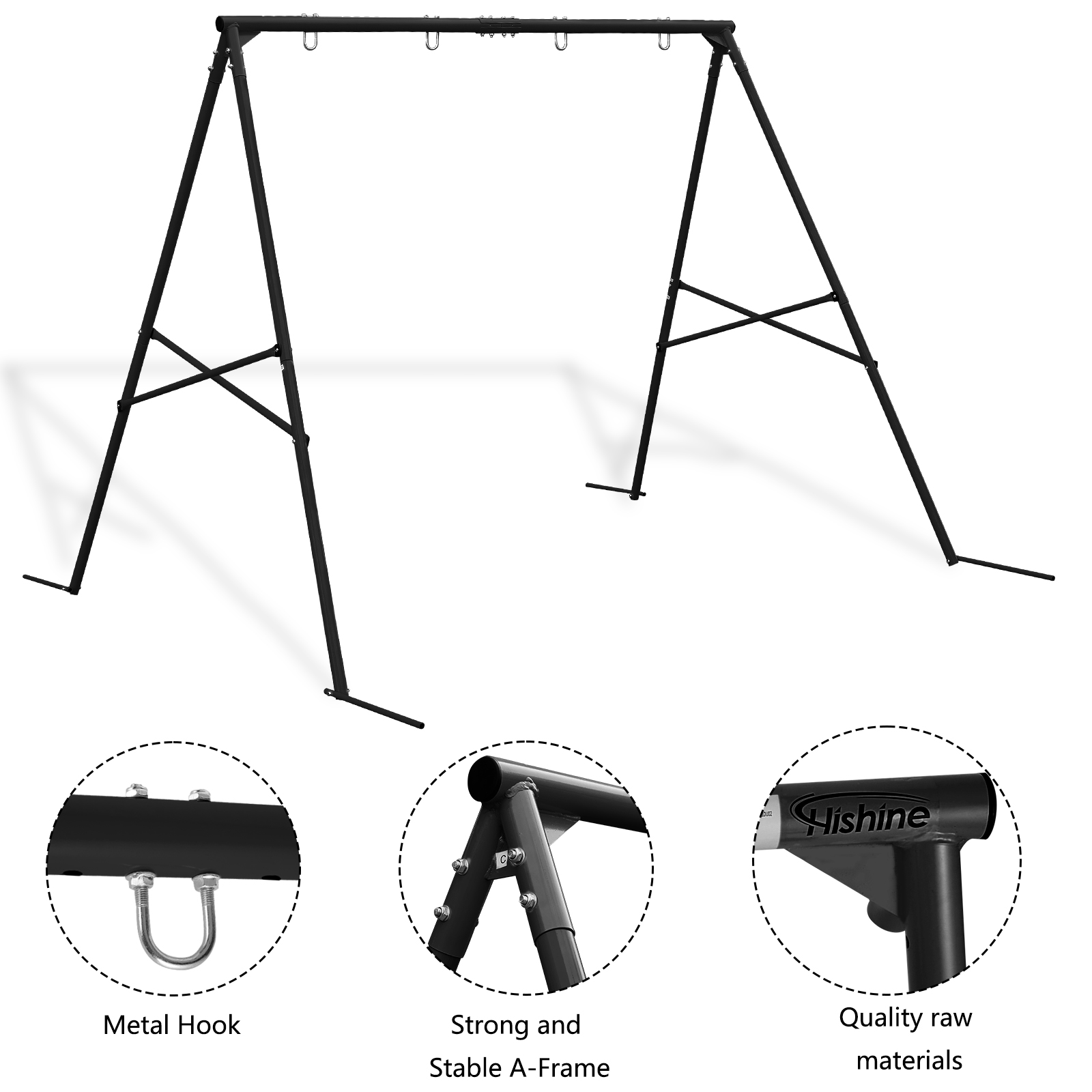 Hishine Swing Stand Metal Frame for Backyard, Heavy Duty Full Steel A-Frame with Ground Stakes, Fits 2 Swings Extra Large Outdoor 550lbs